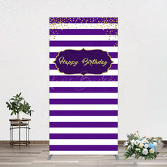 Lofaris White Purple Stripe Gold Glitter Birthday Rectangle Backdrop