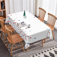 Lofaris White Rectangle Tablecloth with Red and Blue Stars Scalloped Edge for Patriotic Holiday Parties Celebrations