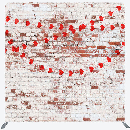 Lofaris White Red Bricks Wall Hearts Pillow Case Backdrop