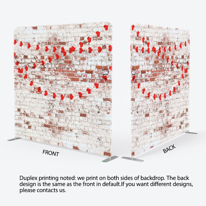 Lofaris White Red Bricks Wall Hearts Pillow Case Backdrop