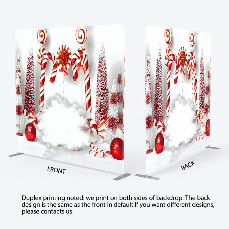 Lofaris White Red Candy Cane Bauble Tension Fabric Backdrop