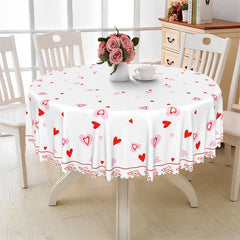 Lofaris White Red Heart Pattern Round Tablecloth Simple Scattered Love Table Cover for Valentine