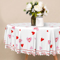 Lofaris White Red Heart Pattern Round Tablecloth Simple Scattered Love Table Cover for Valentine