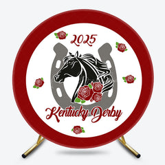 Lofaris White Red Rose Horse Round Kentucky Derby Backdrop