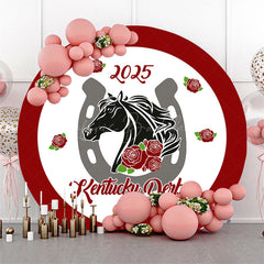 Lofaris White Red Rose Horse Round Kentucky Derby Backdrop
