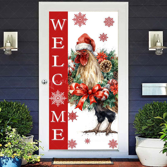 Lofaris White Red Snowy Big Cock Xmas Welcome Door Cover