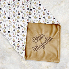 Lofaris White Repeat Musical Record Player Minky Baby Blanket