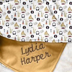 Lofaris White Repeat Musical Record Player Minky Baby Blanket