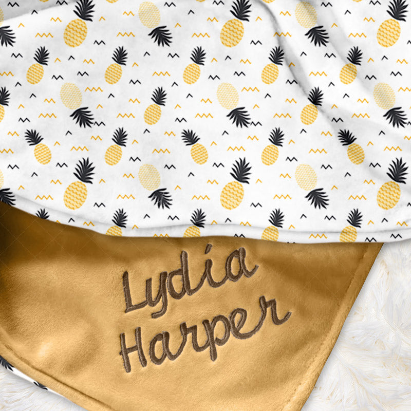 Lofaris White Repeated Yellow Pineapple Minky Baby Blanket