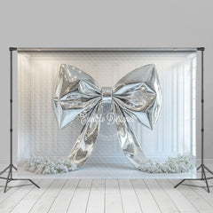Lofaris White Retro Wall Silver Bow Floral Room Set Backdrop