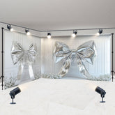 Lofaris White Retro Wall Silver Bow Floral Room Set Backdrop