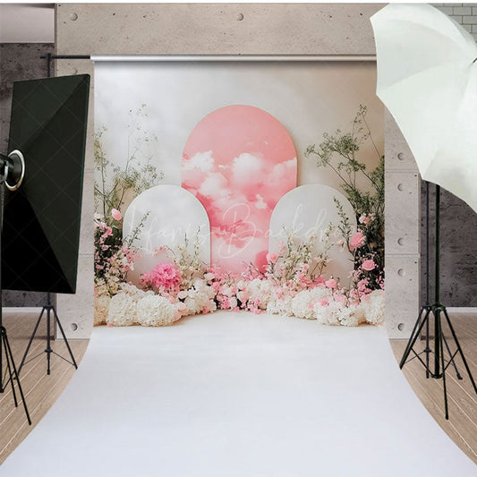 Lofaris White Romantic Arch Floral Wedding Sweep Backdrop