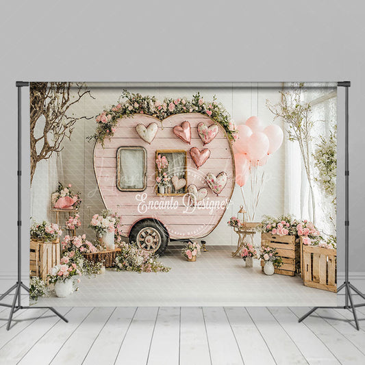 Lofaris White Room Pink Car Romantic Valentines Day Backdrop