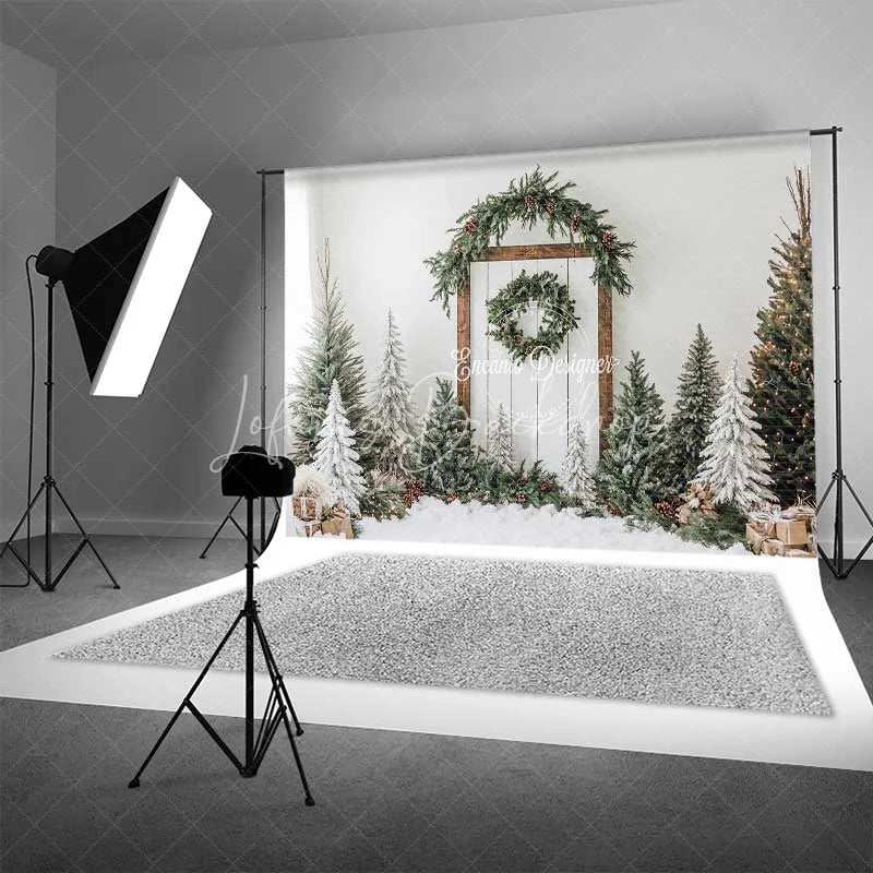 Lofaris White Shiplap Farmhouse Christmas Backdrop Simple Wreath Tree Photography Background