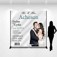 Lofaris White Silk Barcode Custom Name Photo Wedding Backdrop