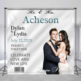 Lofaris White Silk Barcode Custom Name Photo Wedding Backdrop