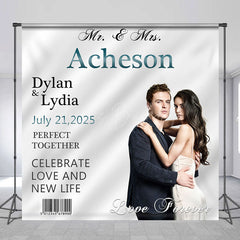 Lofaris White Silk Barcode Custom Name Photo Wedding Backdrop