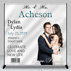 Lofaris White Silk Barcode Custom Name Photo Wedding Backdrop