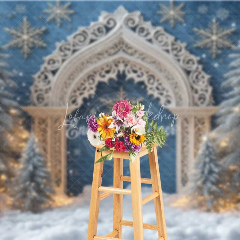 Lofaris White Silver Arch Christmas Backdrop Blue Winter Wonderland Snowflake Photography Background