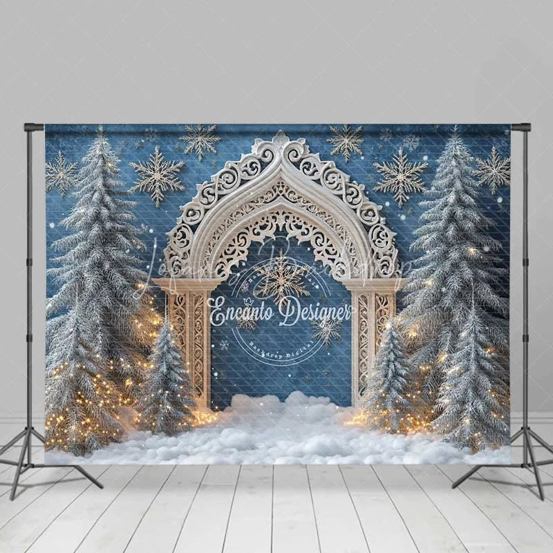 Lofaris White Silver Arch Christmas Backdrop Blue Winter Wonderland Snowflake Photography Background