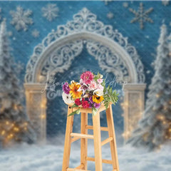 Lofaris White Silver Arch Lights Christmas Backdrop Blue Winter Wonderland Snowflake Photography Background