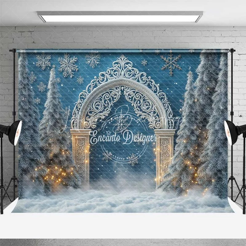 Lofaris White Silver Arch Lights Christmas Backdrop Blue Winter Wonderland Snowflake Photography Background