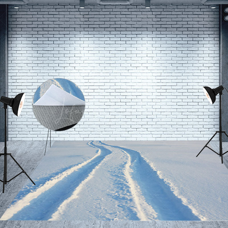 Lofaris White Snowfield Wheel Tracks Fabric Floor Backdrop