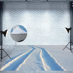Lofaris White Snowfield Wheel Tracks Fabric Floor Backdrop