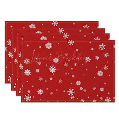 Lofaris White Snowflake Red Christmas Set Of 4 Placemats