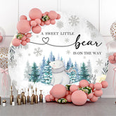 Lofaris White Snowy Forest Bear Round Baby Shower Backdrop