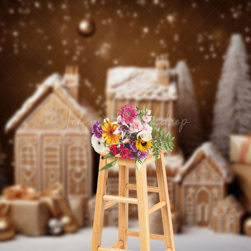 Lofaris White Snowy Gingerbread House Christmas Backdrop