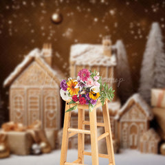Lofaris White Snowy Gingerbread House Christmas Backdrop