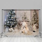 Lofaris White Teddy Bear Santa Room Christmas Tree Backdrop
