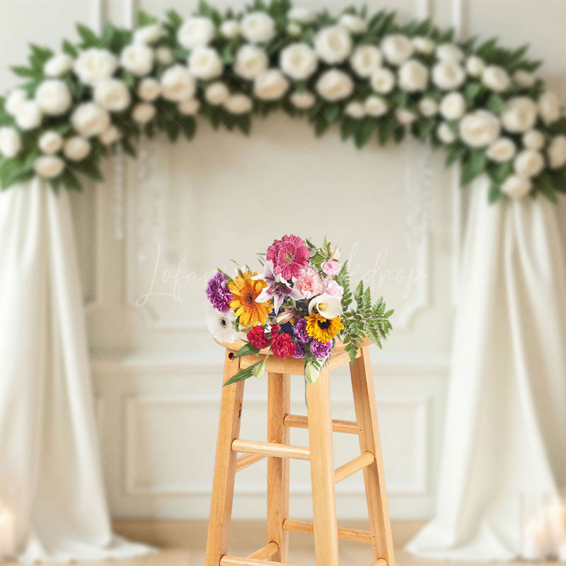 Lofaris White Tulle And Roses Floral Arch Wedding Backdrop