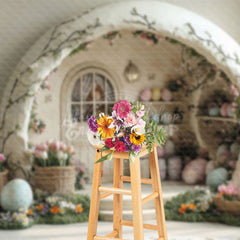Lofaris White Wall Arch Hutch Eggs Floral Easter Backdrop
