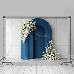 Lofaris White Wall Blue Arch Floral Wedding Photo Backdrop