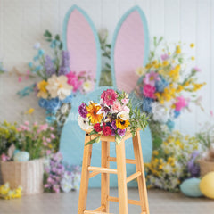 Lofaris White Wall Color Floral Bunny Eggs Easter Backdrop