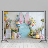 Lofaris White Wall Color Floral Bunny Eggs Easter Backdrop