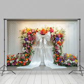 Lofaris White Wall Colorful Floral Bow Backdrop For Wedding