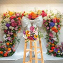 Lofaris White Wall Colorful Floral Bow Backdrop For Wedding