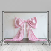 Lofaris White Wall Fine Art Pink Satin Bow Wedding Backdrop