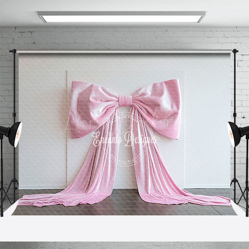 Lofaris White Wall Fine Art Pink Satin Bow Wedding Backdrop