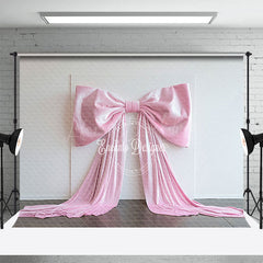 Lofaris White Wall Fine Art Pink Satin Bow Wedding Backdrop