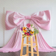 Lofaris White Wall Fine Art Pink Satin Bow Wedding Backdrop