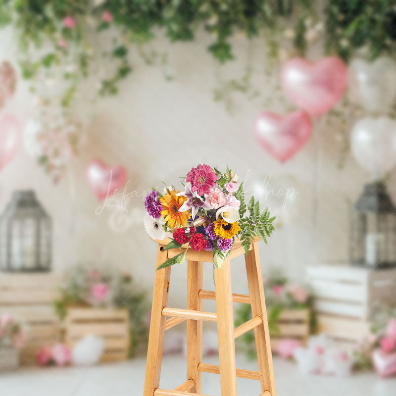 Lofaris White Wall Floral Plant Balloons Romantic Backdrop