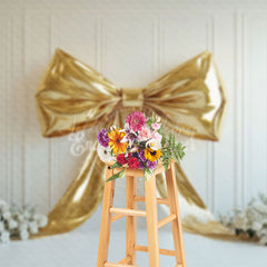 Lofaris White Wall Gold Bow Elegant Floral Backdrop