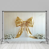 Lofaris White Wall Gold Bow Elegant Floral Backdrop