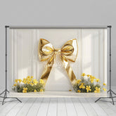 Lofaris White Wall Gold Bow Yellow Floral Wedding Backdrop