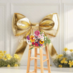 Lofaris White Wall Gold Bow Yellow Floral Wedding Backdrop
