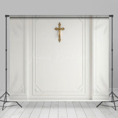 Lofaris White Wall Gold Cross Floral Wedding Room Set Backdrop